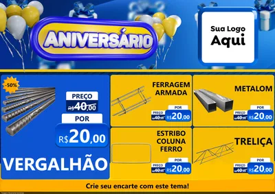 Modelo de Encarte para Encarte A4 Horizontal com o tema Aniversário para Ferragens