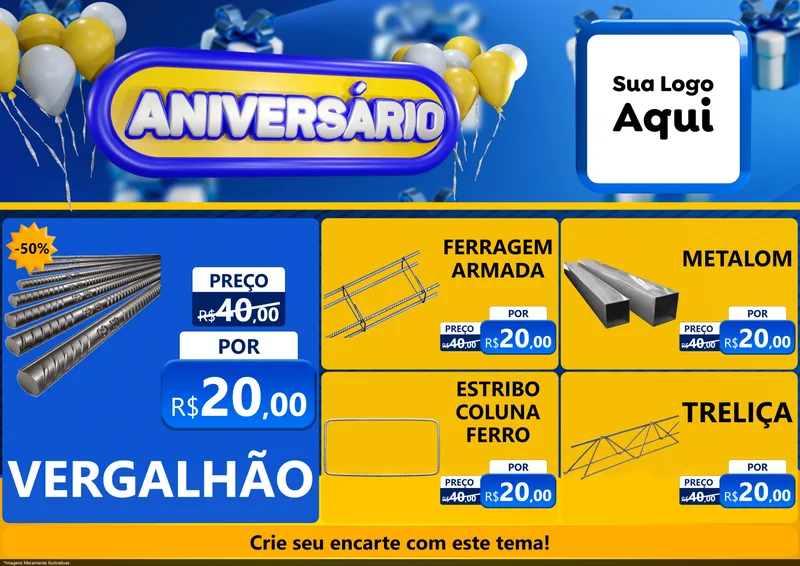 Modelo de Encarte para Encarte A4 Horizontal com o tema Aniversário para Ferragens
