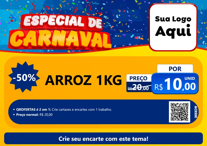 Modelo de Cartaz para Cartaz A4 Horizontal com o tema Especial de Carnaval para Supermercado