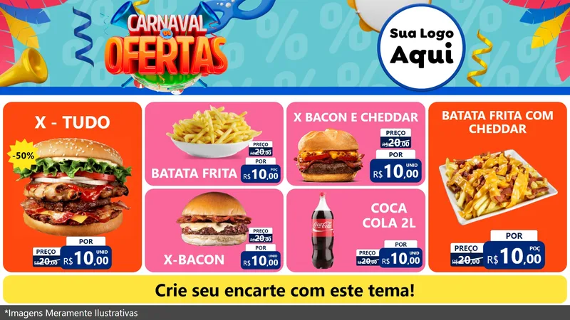 Modelo de TV para TV Horizontal com o tema Carnaval de Ofertas para Hamburgueria
