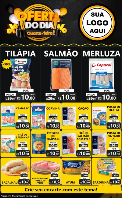 Modelo de Encarte para Encarte Grande com o tema Oferta do Dia - Quarta Feira! para Peixaria