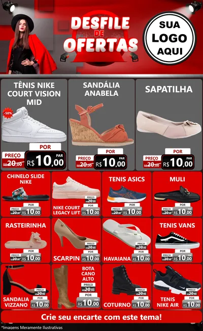 Modelo de Encarte para Encarte Grande com o tema Desfile de Ofertas para Calçados