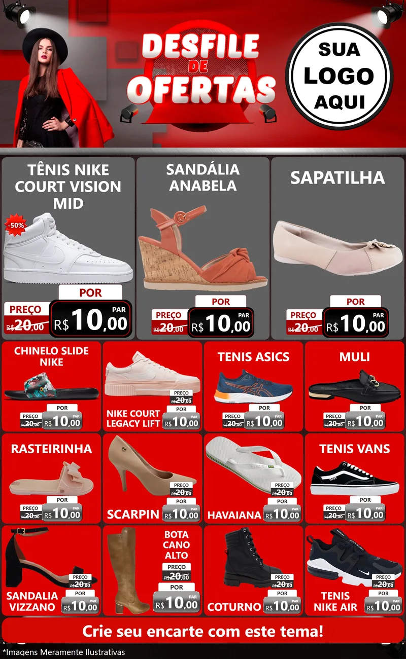 Modelo de Encarte para Encarte Grande com o tema Desfile de Ofertas para Calçados