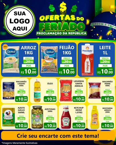 Modelo de Rede Social para Feed Instagram com o tema Ofertas do Feriado - Proclamação da República para Supermercado