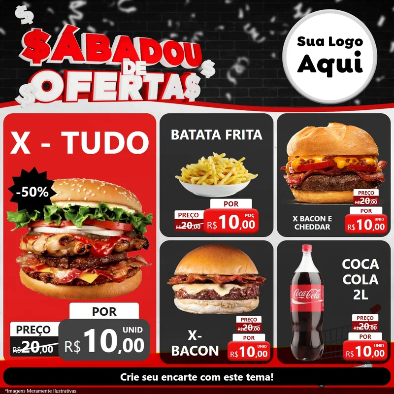 Modelo de Rede Social para Feed Facebook com o tema Sabadou de Ofertas para Hamburgueria