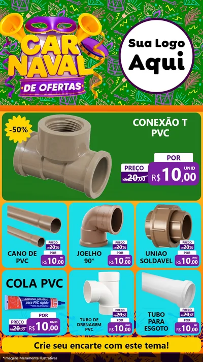 Modelo de Rede Social para Stories com o tema Carnaval de Ofertas para Tubos e conexões
