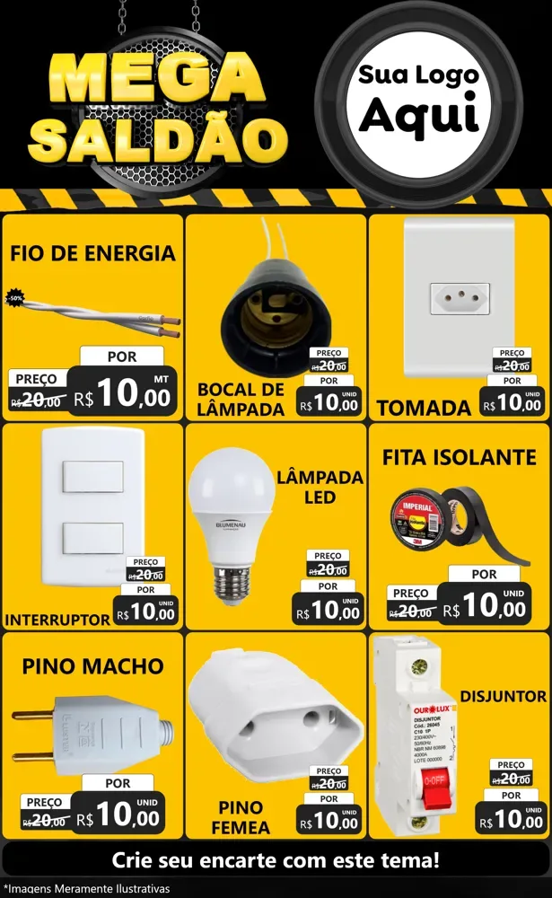 Modelo de Encarte para Encarte Grande com o tema Mega Saldão para Materiais Elétricos