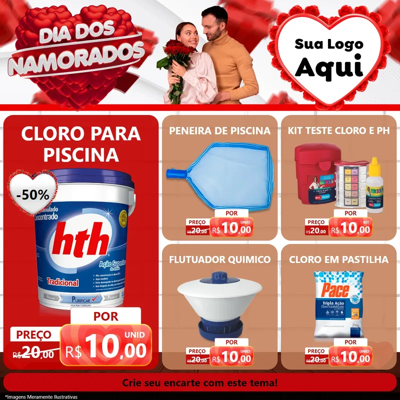 Modelo de Rede Social para Feed Facebook com o tema Dia dos Namorados para Produtos para Piscina