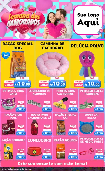 Modelo de Encarte para Encarte Grande com o tema Semana dos Namorados para Pet Shop