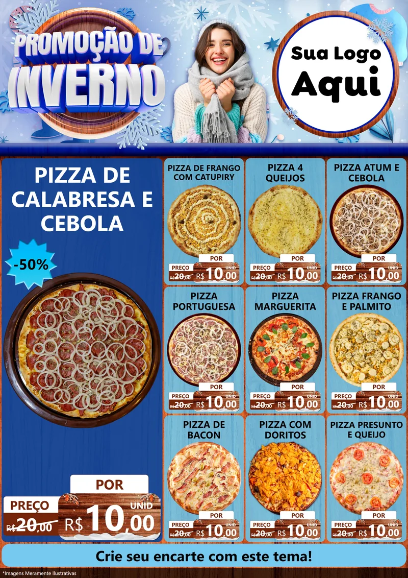 Modelo de Encarte para Encarte A4 Vertical com o tema Promoção de Inverno para Pizzaria