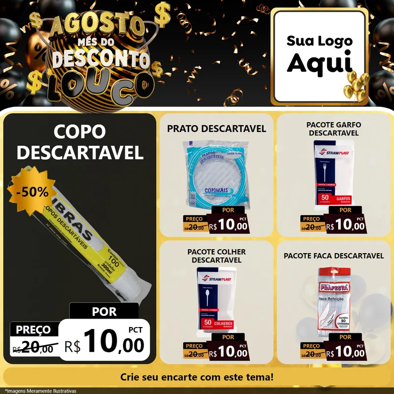 Modelo de Rede Social para Feed Facebook com o tema Agosto Mês do Desconto Louco para Embalagens