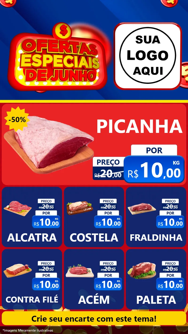 Modelo de Rede Social para Stories com o tema Ofertas Especiais de Junho para Açougue