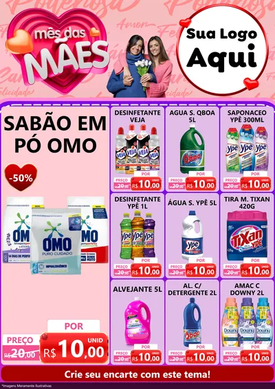 Modelo de Encarte para Encarte A4 Vertical com o tema Mês Das Mães para Produtos de Limpeza