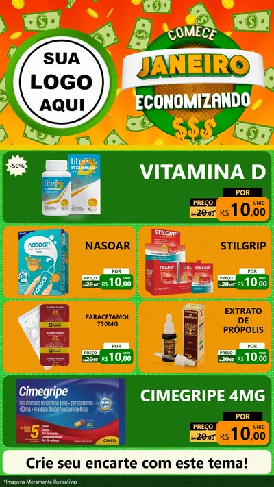 Modelo de TV para TV Vertical com o tema Comece Janeiro Economizando para Farmácia