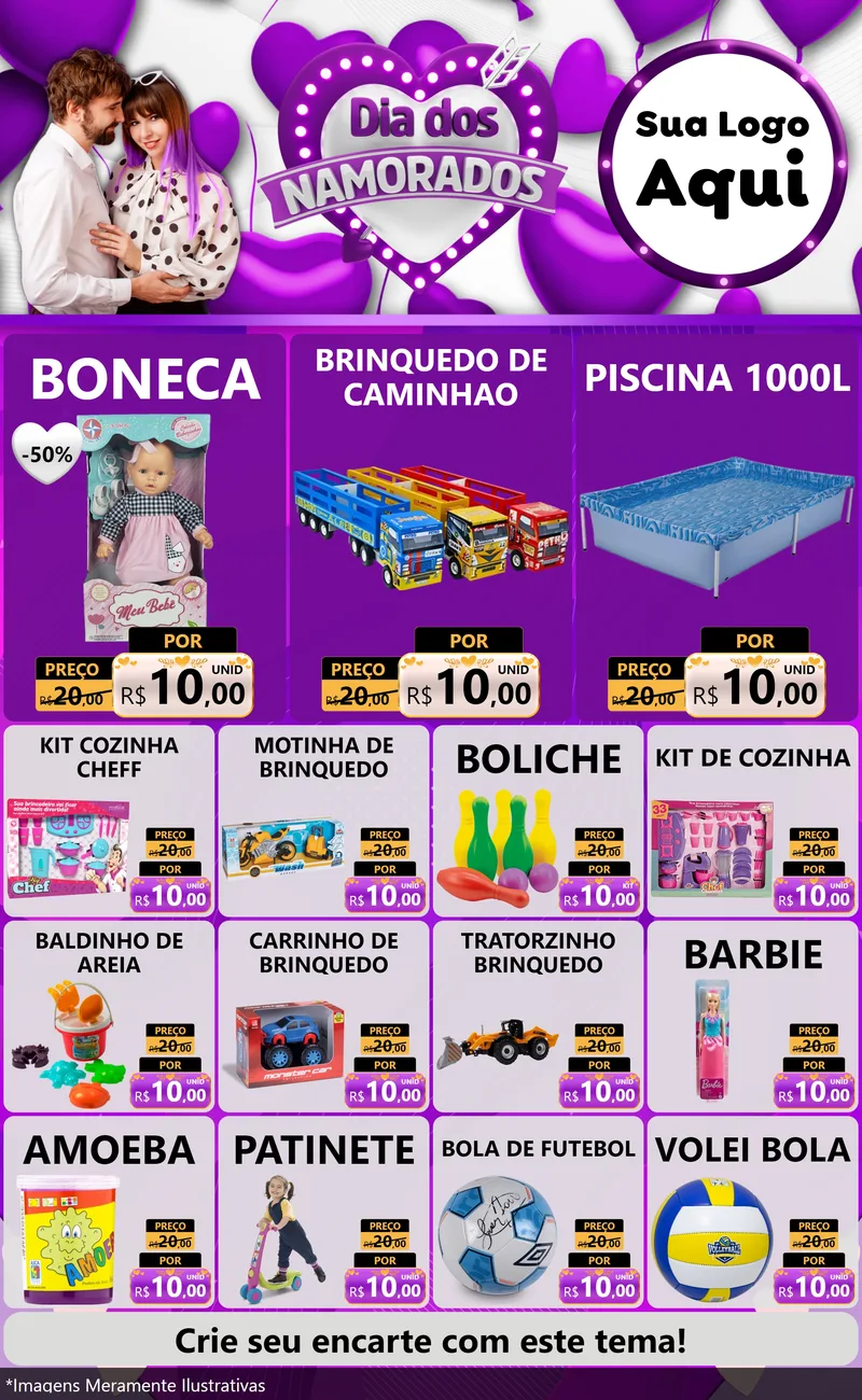 Modelo de Encarte para Encarte Grande com o tema Dia dos Namorados para Brinquedos