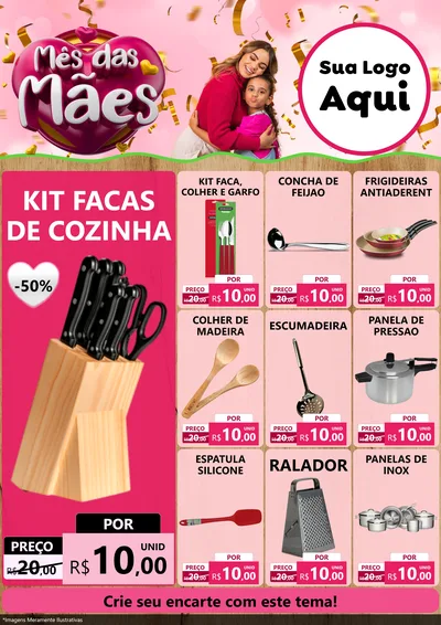 Modelo de Encarte para Encarte A4 Vertical com o tema Mês das Mães para Utilidades Domésticas