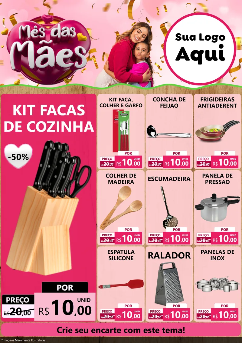 Modelo de Encarte para Encarte A4 Vertical com o tema Mês das Mães para Utilidades Domésticas