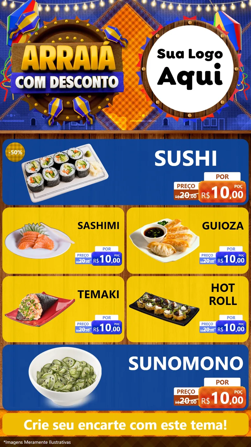 Modelo de TV para TV Vertical com o tema Arraiá Com Desconto para Comida japonesa