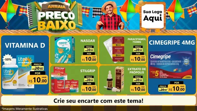 Modelo de TV para TV Horizontal com o tema Arraiá de Preço Baixo - Junina para Farmácia