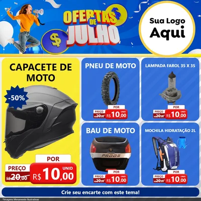 Modelo de Rede Social para Feed Facebook com o tema Ofertas de Julho para Moto peças