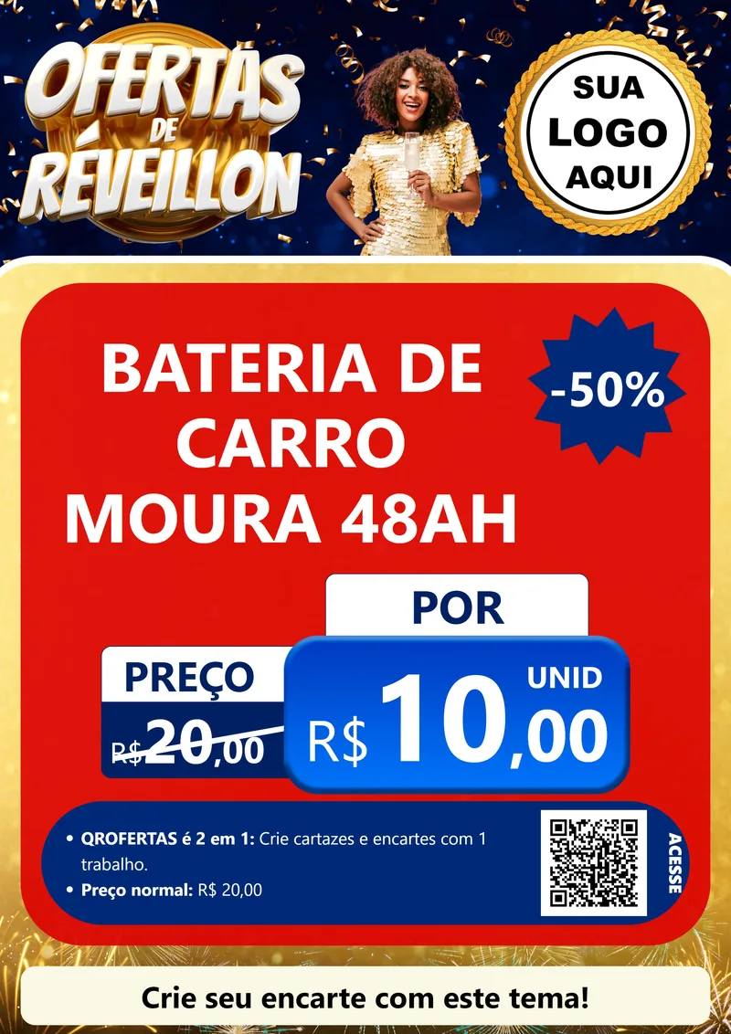 Modelo de Cartaz para Cartaz A4 Vertical com o tema Ofertas de Réveillon para Baterias Elétricas