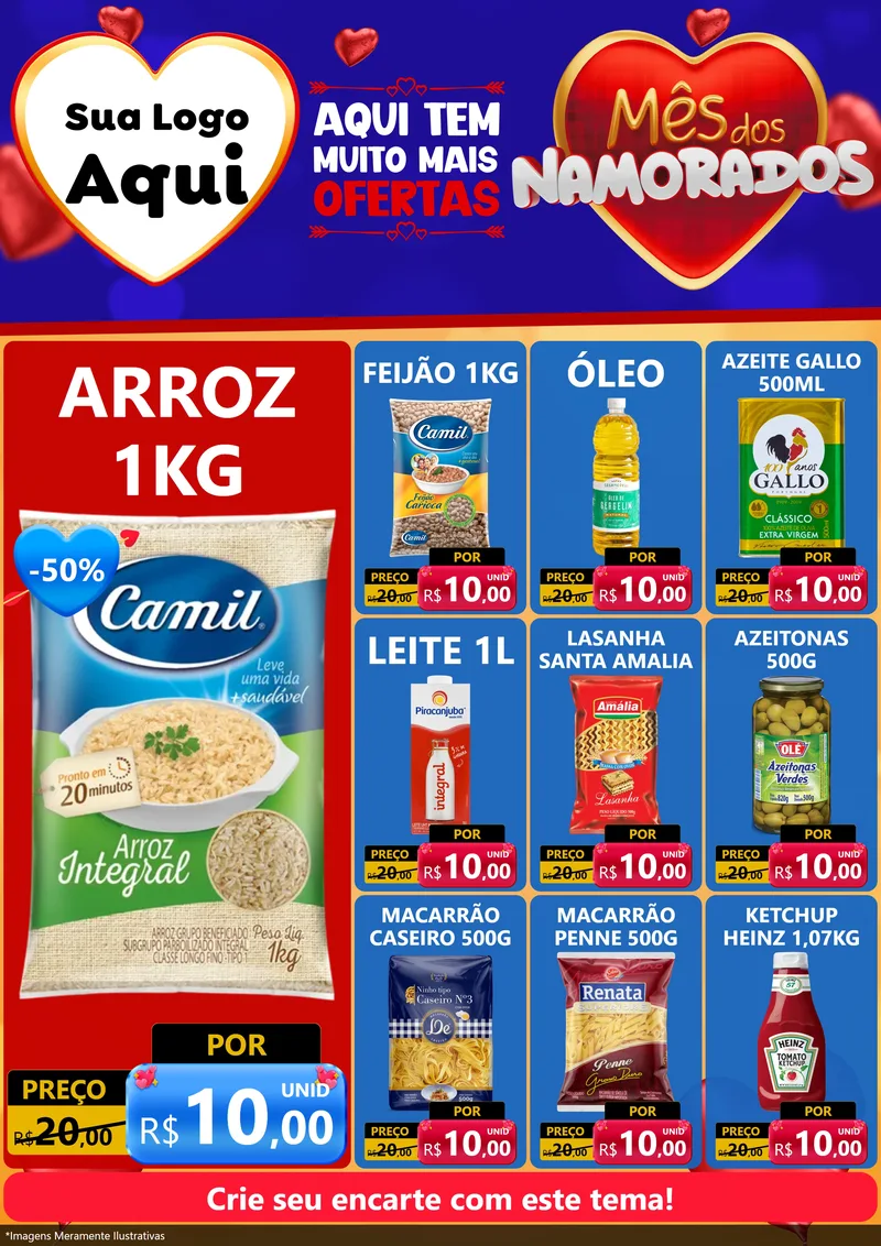 Modelo de Encarte para Encarte A4 Vertical com o tema Mês dos Namorados para Supermercado