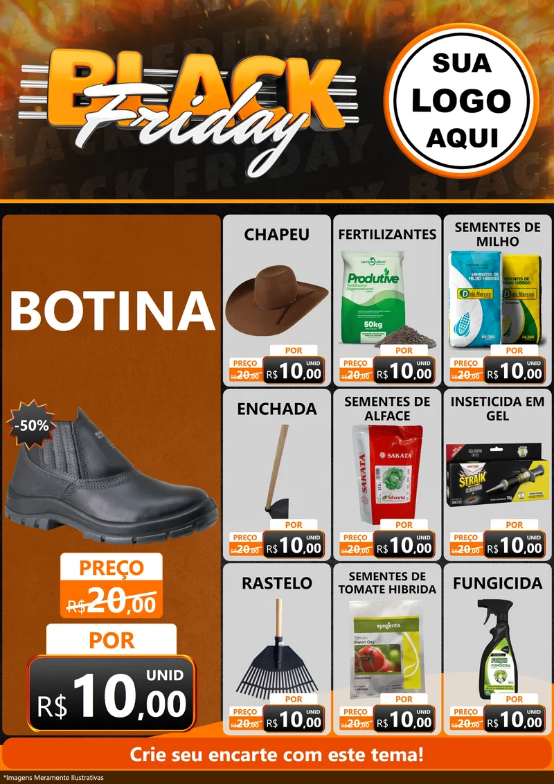 Modelo de Encarte para Encarte A4 Vertical com o tema Black Friday para Agropecuária