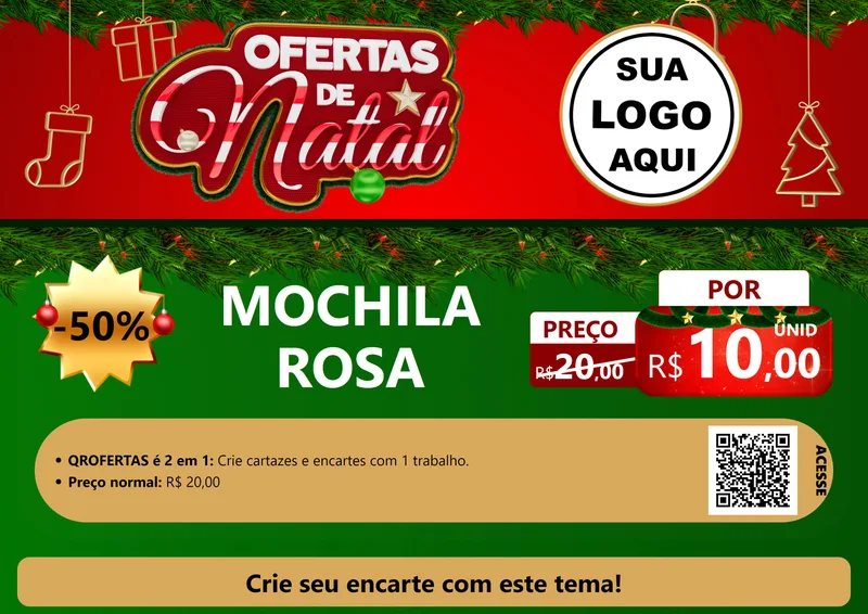Modelo de Cartaz para Cartaz A4 Horizontal com o tema Ofertas de Natal para Papelaria
