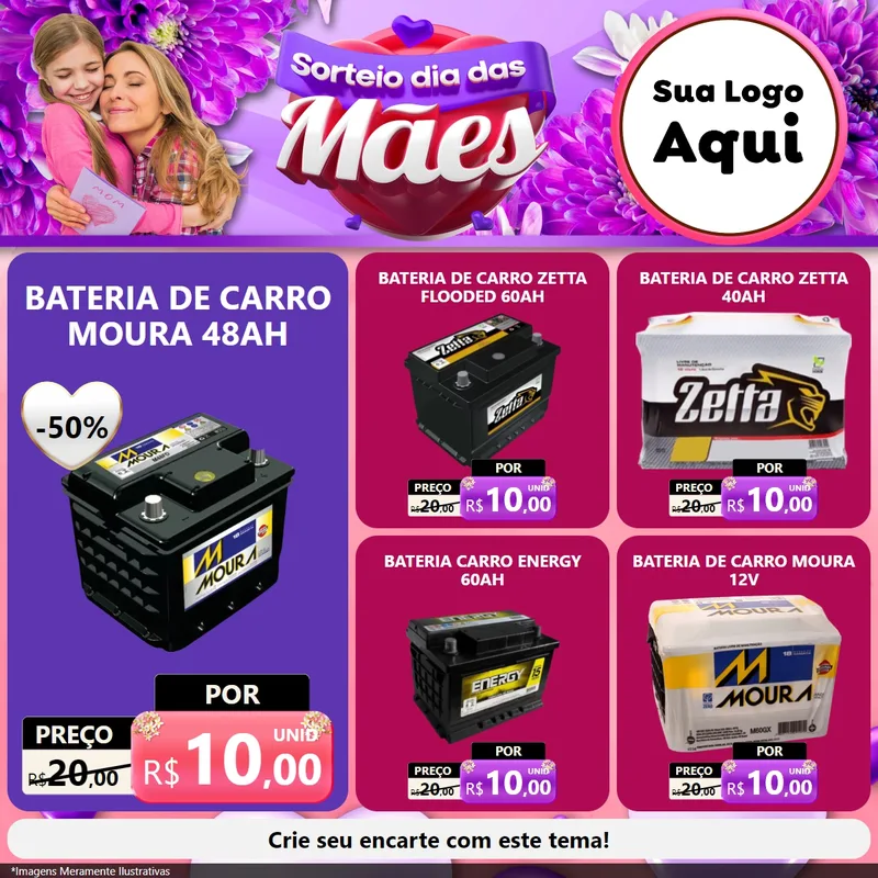 Modelo de Rede Social para Feed Facebook com o tema Sorteio Dia das Mães para Baterias Elétricas
