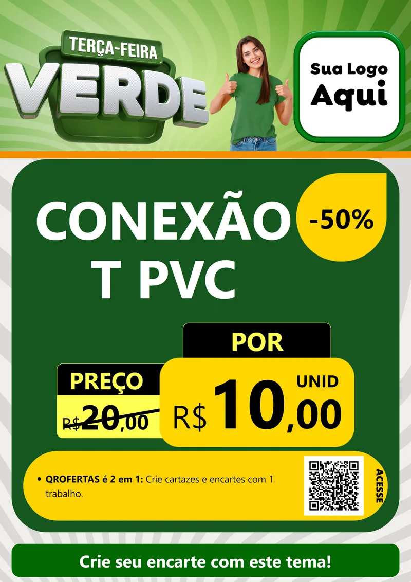 Modelo de Cartaz para Cartaz A4 Vertical com o tema Terça - Feira Verde para Tubos e conexões