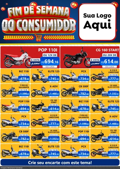 Modelo de Encarte para Encarte A4 Vertical com o tema Fim de Semana do Consumidor para Concessionaria de Motos