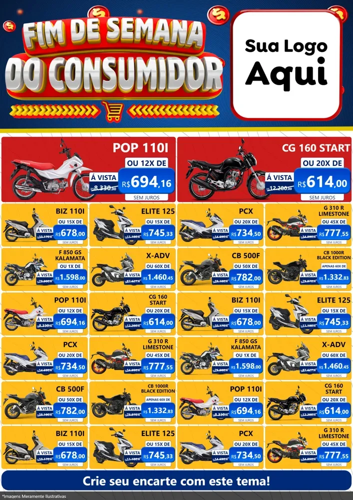 Modelo de Encarte para Encarte A4 Vertical com o tema Fim de Semana do Consumidor para Concessionaria de Motos