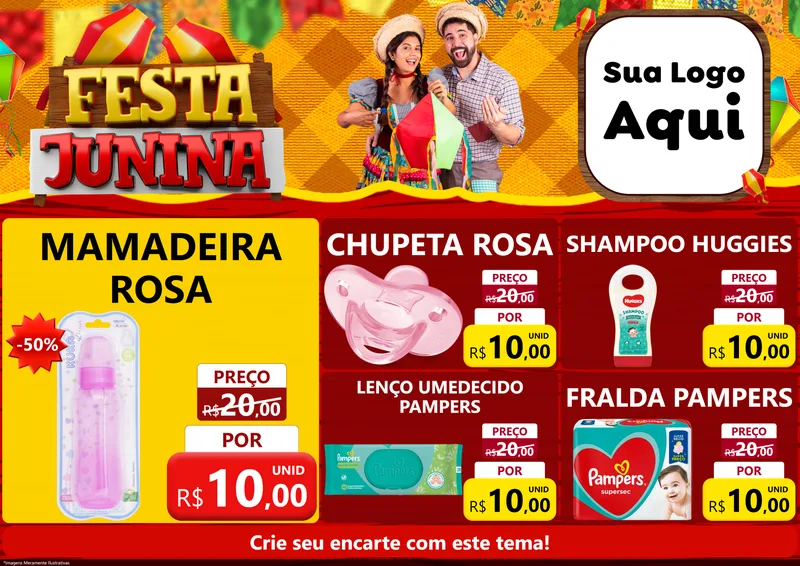 Modelo de Encarte para Encarte A4 Horizontal com o tema Festa Junina para Bebês