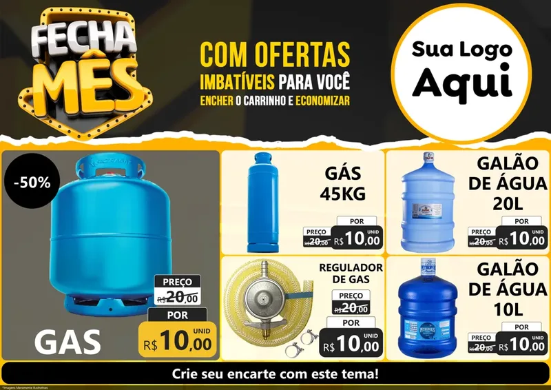 Modelo de Encarte para Encarte A4 Horizontal com o tema Fecha Mês para Água e gás