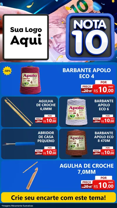Modelo de TV para TV Vertical com o tema Nota 10 para Armarinho e Aviamentos