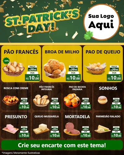 Modelo de Rede Social para Feed Instagram com o tema St Patriks Day para Padaria