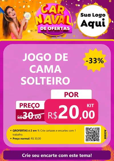 Modelo de Cartaz para Cartaz A4 Vertical com o tema Carnaval de Ofertas para Cama, Mesa e Banho