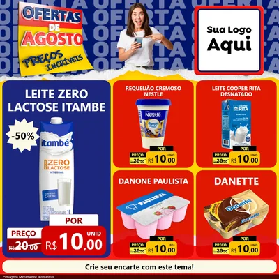 Modelo de Rede Social para Feed Facebook com o tema Ofertas de Agosto - Preços Incríveis para Frios e Laticínios