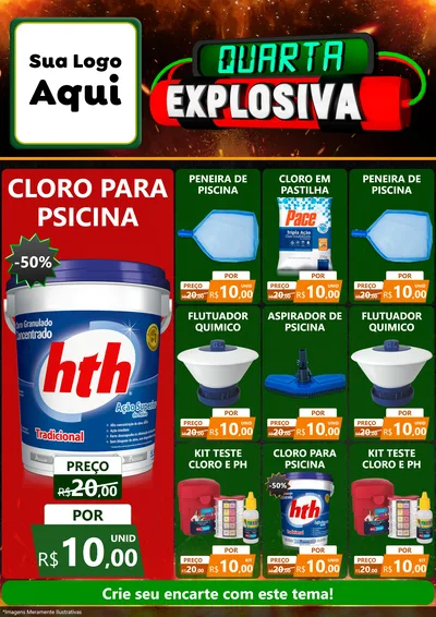 Modelo de Encarte para Encarte A4 Vertical com o tema Quarta Explosiva para Produtos para Piscina