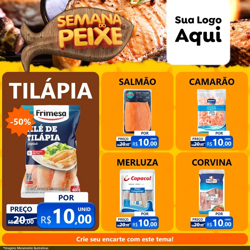 Modelo de Rede Social para Feed Facebook com o tema Semana do Peixe para Peixaria