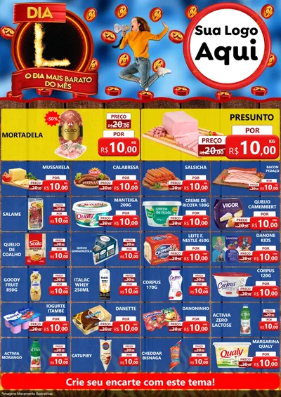 Modelo de Encarte para Encarte A4 Vertical com o tema Dia L - O Dia Mais Barato Do Mês para Frios e Laticínios