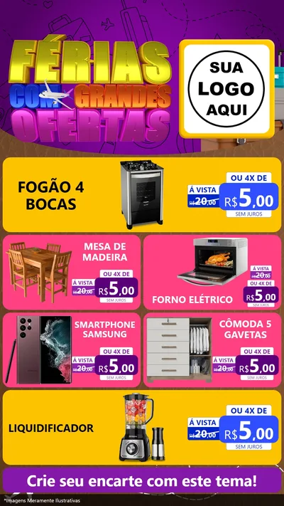 Modelo de TV para TV Vertical com o tema Férias com Grandes Ofertas para Móveis e Eletro