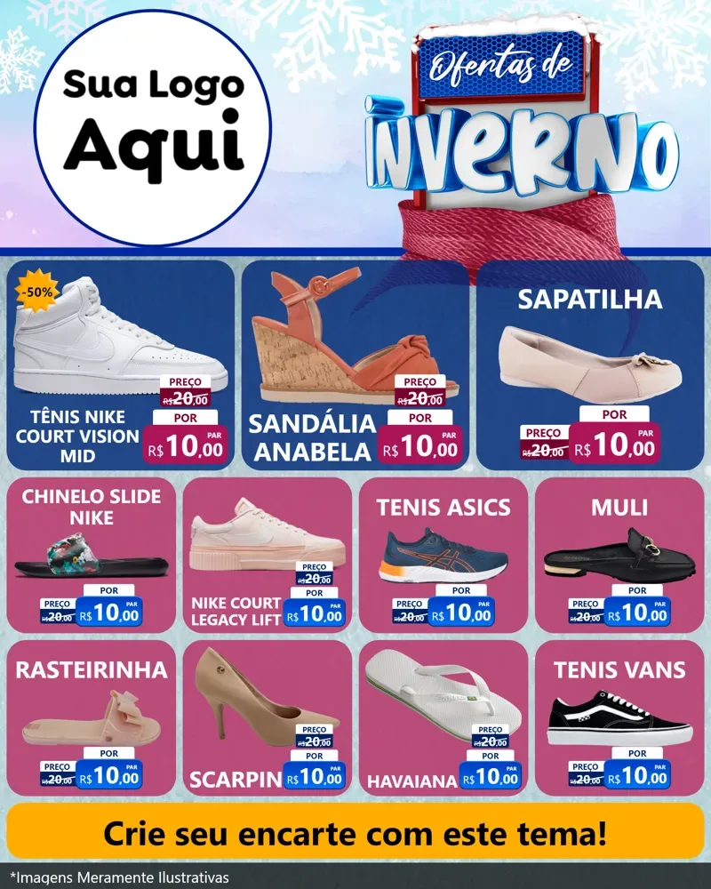 Modelo de Rede Social para Feed Instagram com o tema Ofertas de Inverno para Calçados