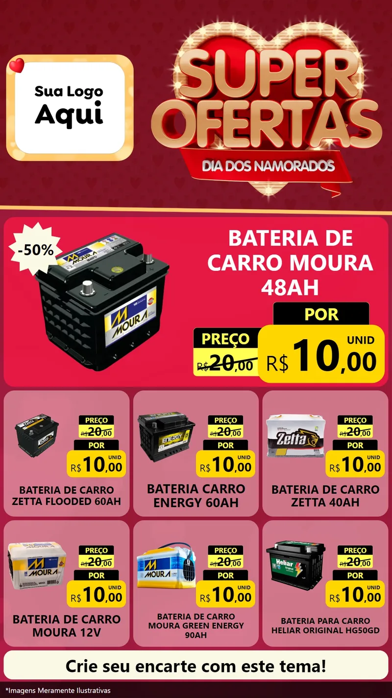 Modelo de Rede Social para Stories com o tema Dia dos Namorados para Baterias Elétricas