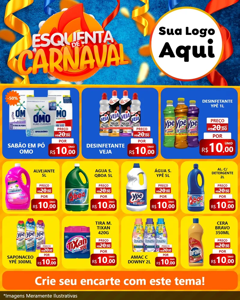Modelo de Rede Social para Feed Instagram com o tema Esquenta de Carnaval para Produtos de Limpeza