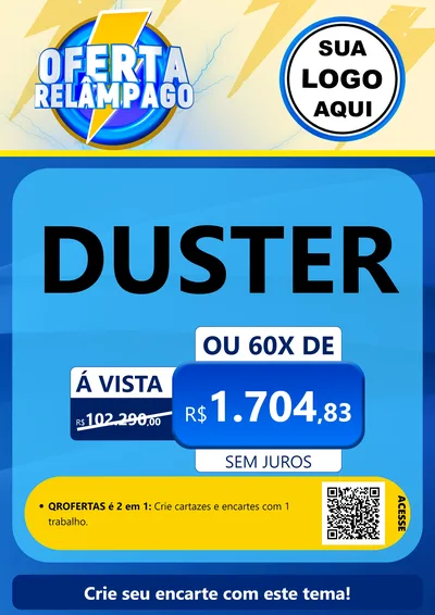 Modelo de Cartaz para Cartaz A4 Vertical com o tema Oferta Relâmpago para Concessionaria de Carros
