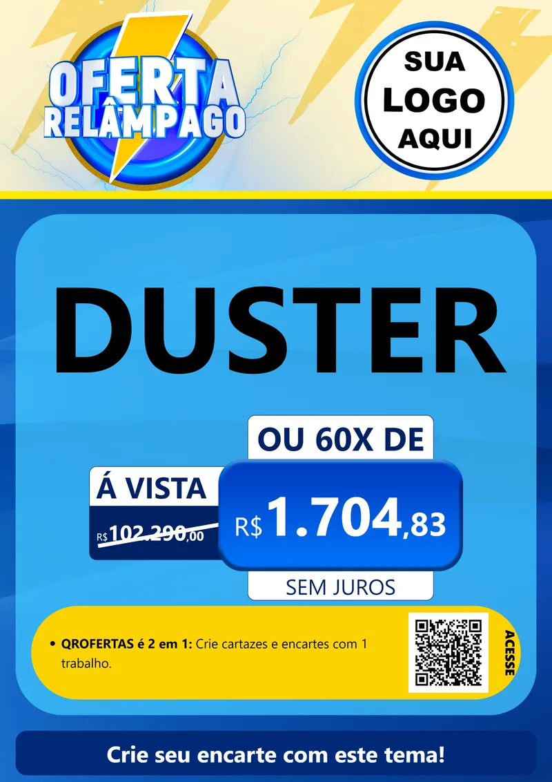 Modelo de Cartaz para Cartaz A4 Vertical com o tema Oferta Relâmpago para Concessionaria de Carros