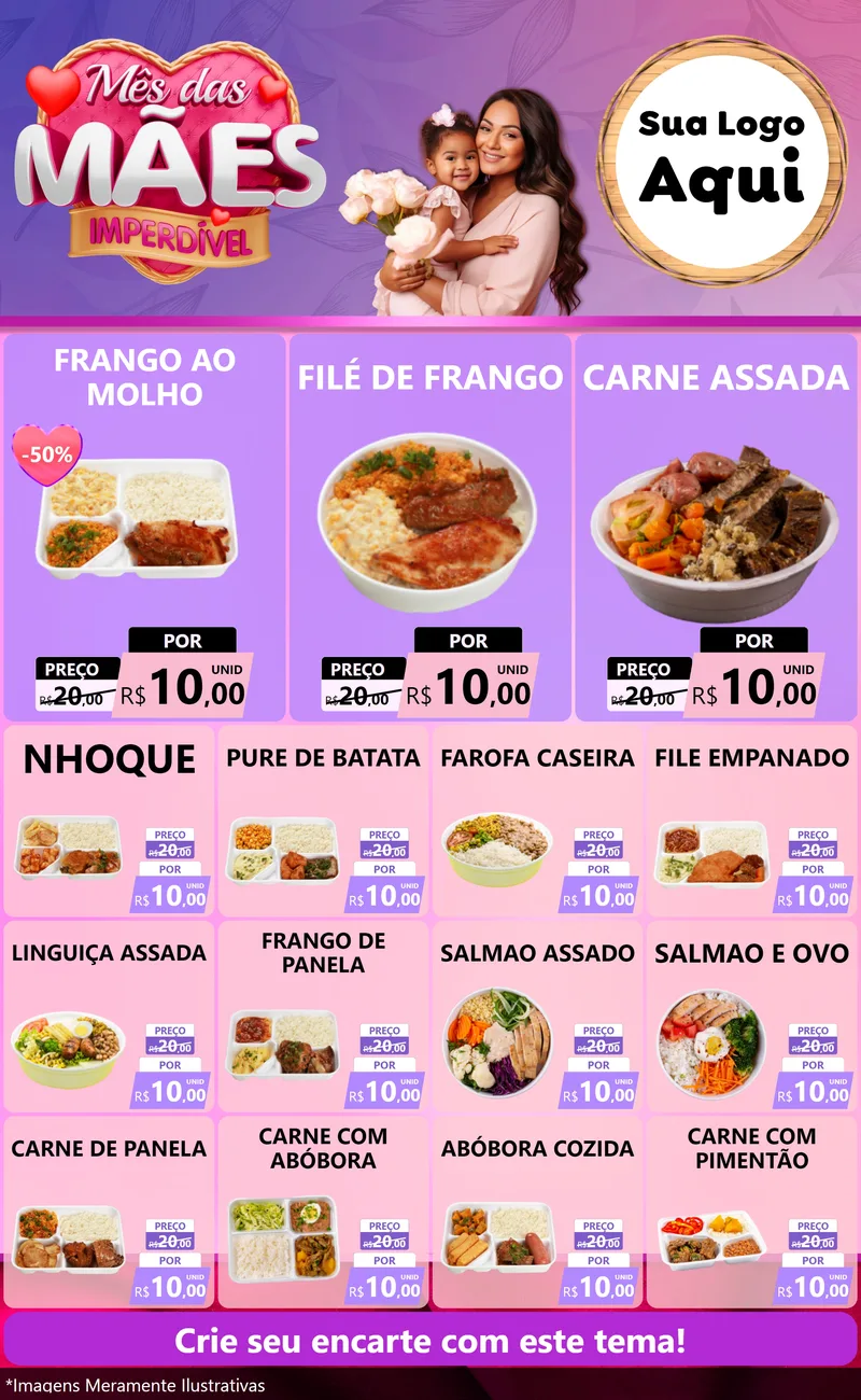 Modelo de Encarte para Encarte Grande com o tema Mês das Mães Imperdível para Restaurante