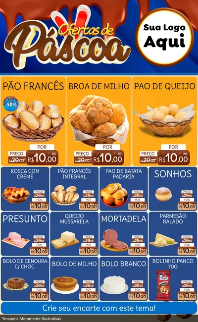 Modelo de Encarte para Encarte Grande com o tema Ofertas de Páscoa para Padaria