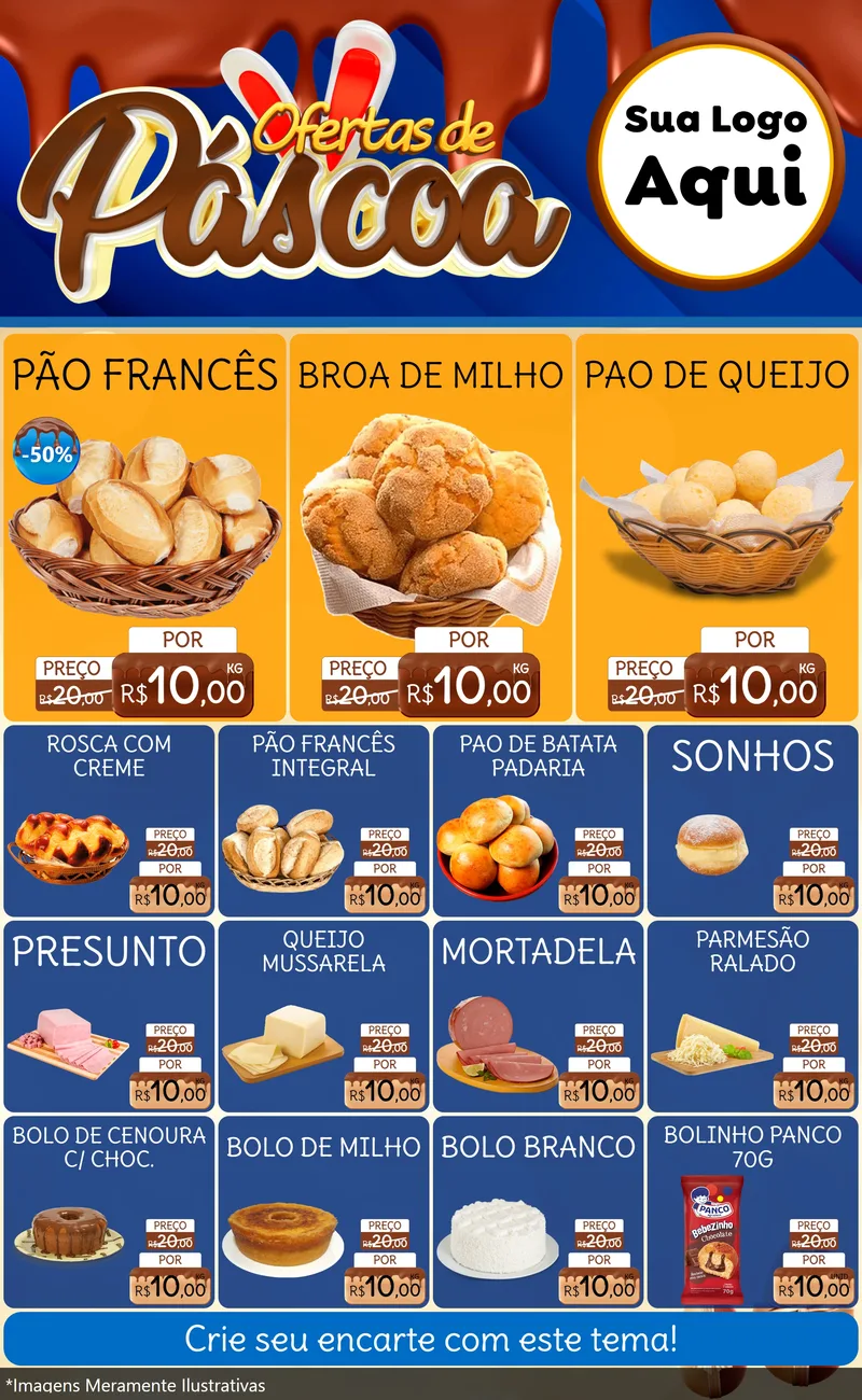 Modelo de Encarte para Encarte Grande com o tema Ofertas de Páscoa para Padaria